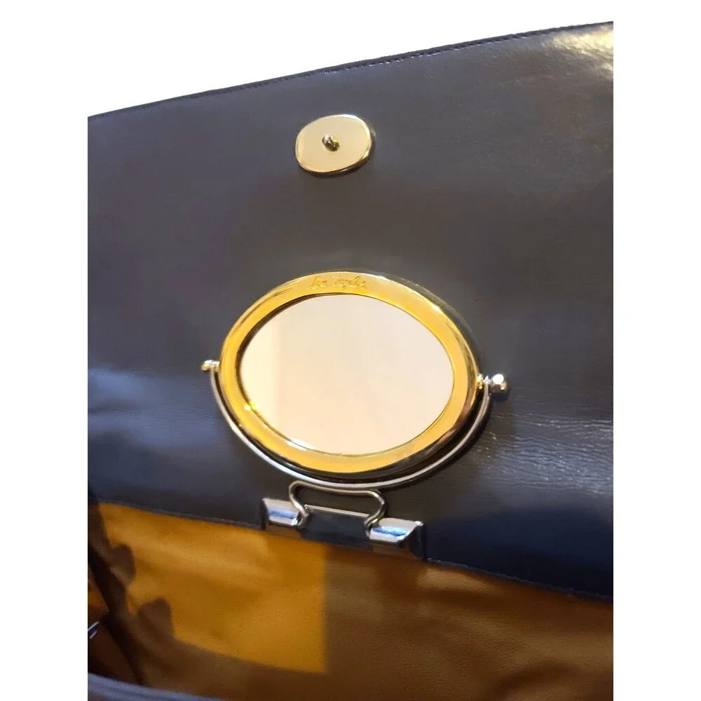 Vintage Lou Taylor Gray Clutch Purse With Pop Out Mirror And Gold Accents